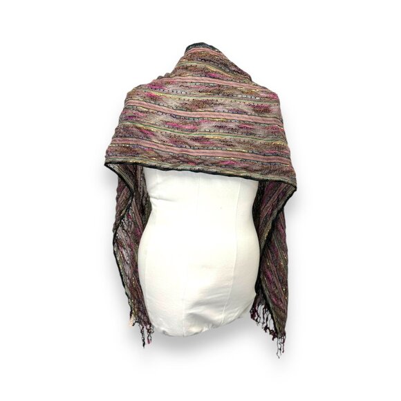 Collection Eighteen Womens Multicolor Woven Scarf Shawl Wrap W Fringe 66" L14" W - Picture 7 of 9